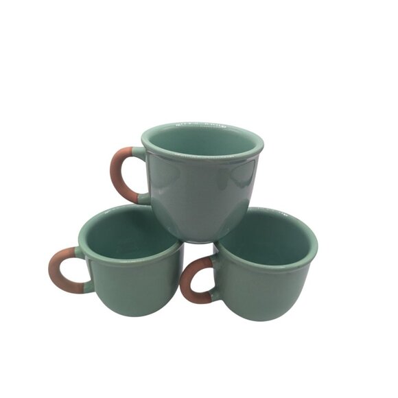 FUO31 by Furio Set Of 3 Handmade Ceramic Teal Mugs With Terracotta Handles - Picture 9 of 14